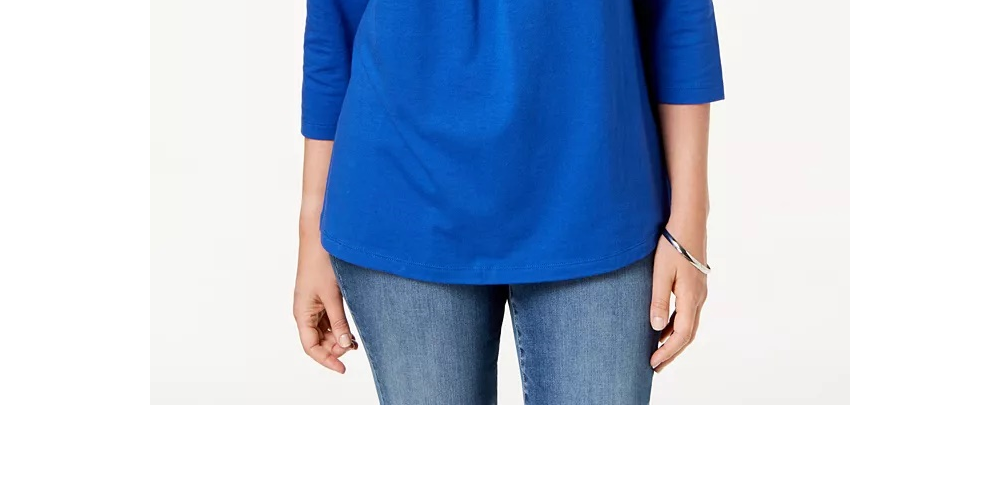 Karen Scott Women's Pieced Athletic T-Shirt Blue Size Small