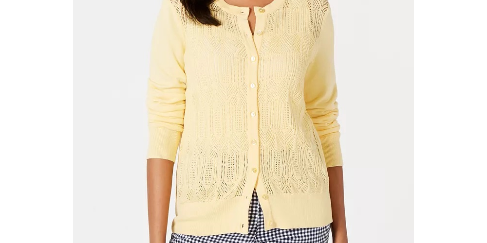 Charter Club Women's Pointelle Knit Cardigan Yellow Size Small