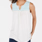 Style & Co Women's Embroidered-Yoke Ruffle-Trim Top White Size Medium