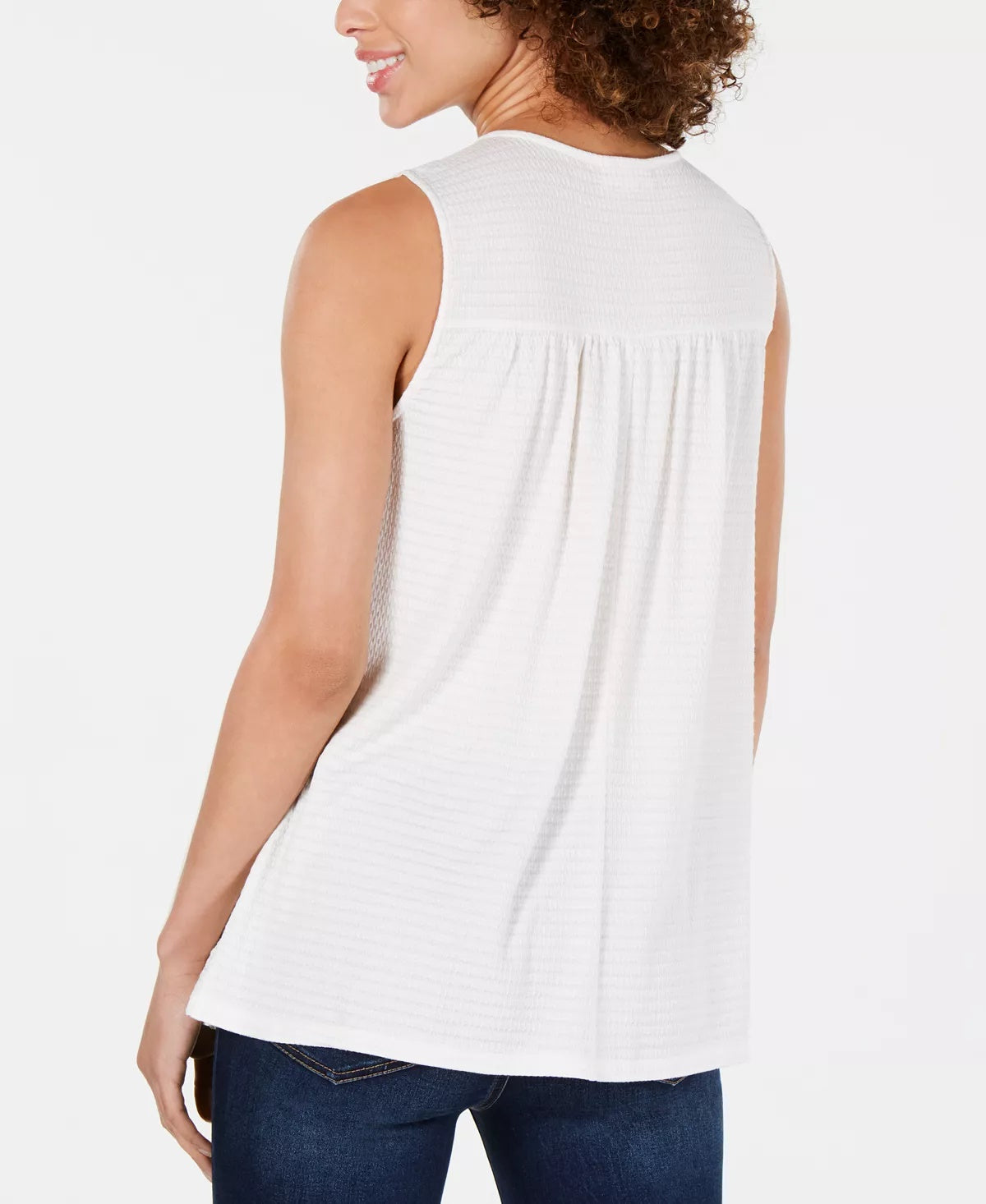 Style & Co Women's Embroidered-Yoke Ruffle-Trim Top White Size Medium