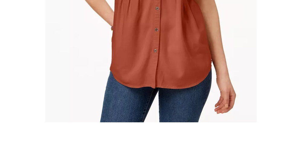 Style & Co Women's Pleated Cuffed-Sleeve Top Darkorange Size X-Small