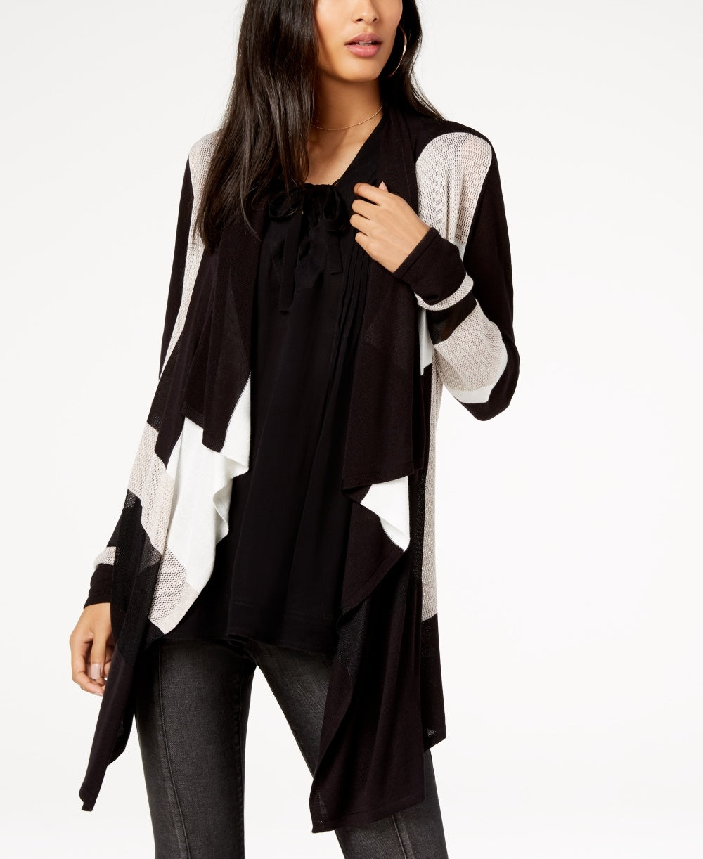 INC International Concepts Women's Draped Colorblocked Cardigan Black Size PXL