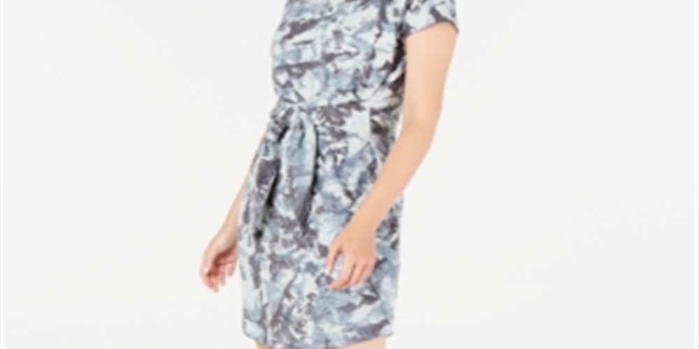 Ideology Women's Printed Tie Front T-Shirt Dress Blue Size X-Large