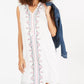 Style & Co Women's Embroidered Tassel Tie Dress White Size Large