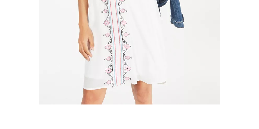 Style & Co Women's Embroidered Tassel Tie Dress White Size Large