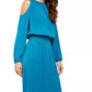 Alfani Women's Petite Smocked-Waist Cold-Shoulder Dress Blue Size Medium