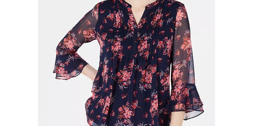Charter Club Women's Floral Pintuck Top Pink Size XX-Large