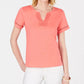 Charter Club Women's Split Neck Cotton Top Coral Size Small