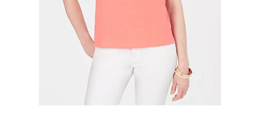 Charter Club Women's Split Neck Cotton Top Coral Size Small