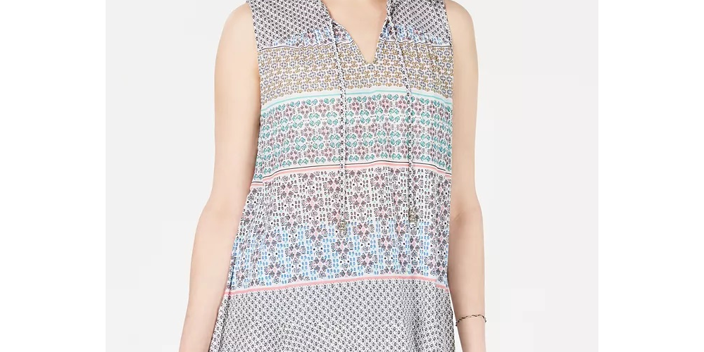 Style & Co Women's Printed Lace-Trim Top White Size X-Large