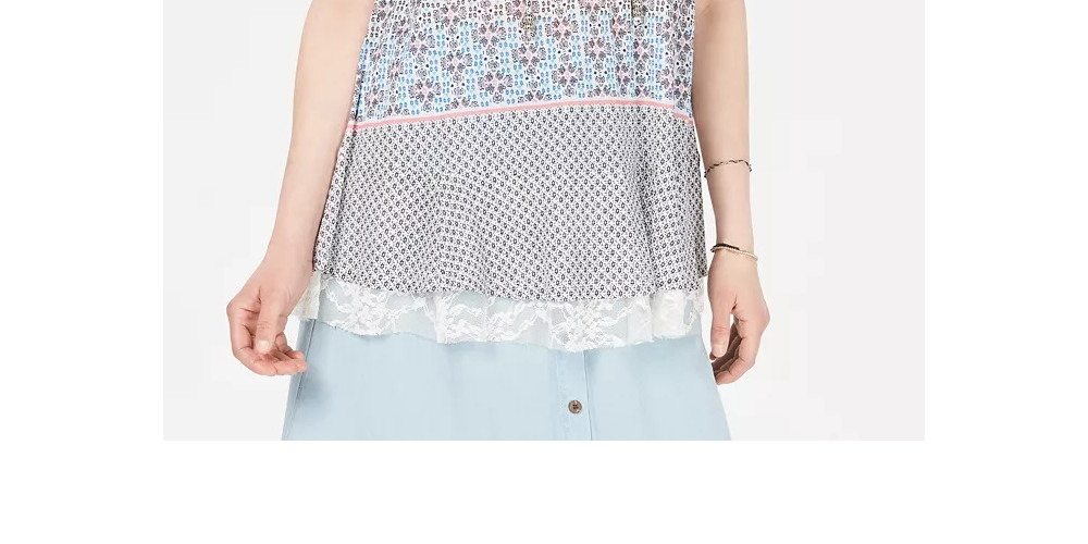 Style & Co Women's Printed Lace-Trim Top White Size X-Large