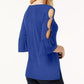 JM Collection Women's Ring-Detailed Cutout Ruffle-Sleeved Top Blue Size X-Large