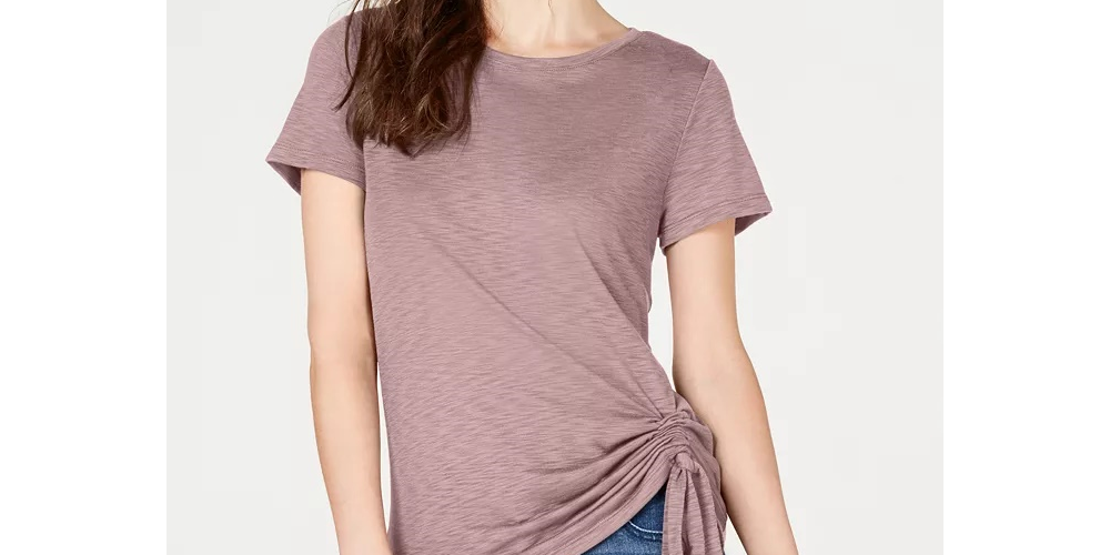 INC International Concepts Women's Petite Side-Ruched T-Shirt Yellow Size PXL