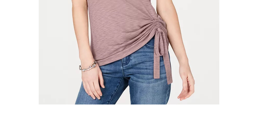 INC International Concepts Women's Petite Side-Ruched T-Shirt Yellow Size PXL