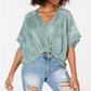 Polly & Esther Women's Ombre Knot Front Blouse Top Green Size Large