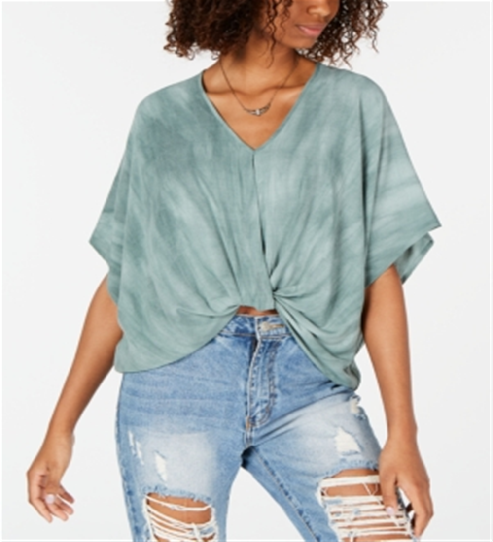 Polly & Esther Women's Ombre Knot Front Blouse Top Green Size Large