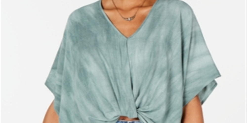 Polly & Esther Women's Ombre Knot Front Blouse Top Green Size Large