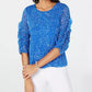 Alfani Women's Petite Printed Ruched-Sleeve Mesh Bubble Top Blue Size PS