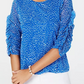 Alfani Women's Petite Printed Ruched-Sleeve Mesh Bubble Top Blue Size PS