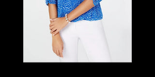 Alfani Women's Petite Printed Ruched-Sleeve Mesh Bubble Top Blue Size PS