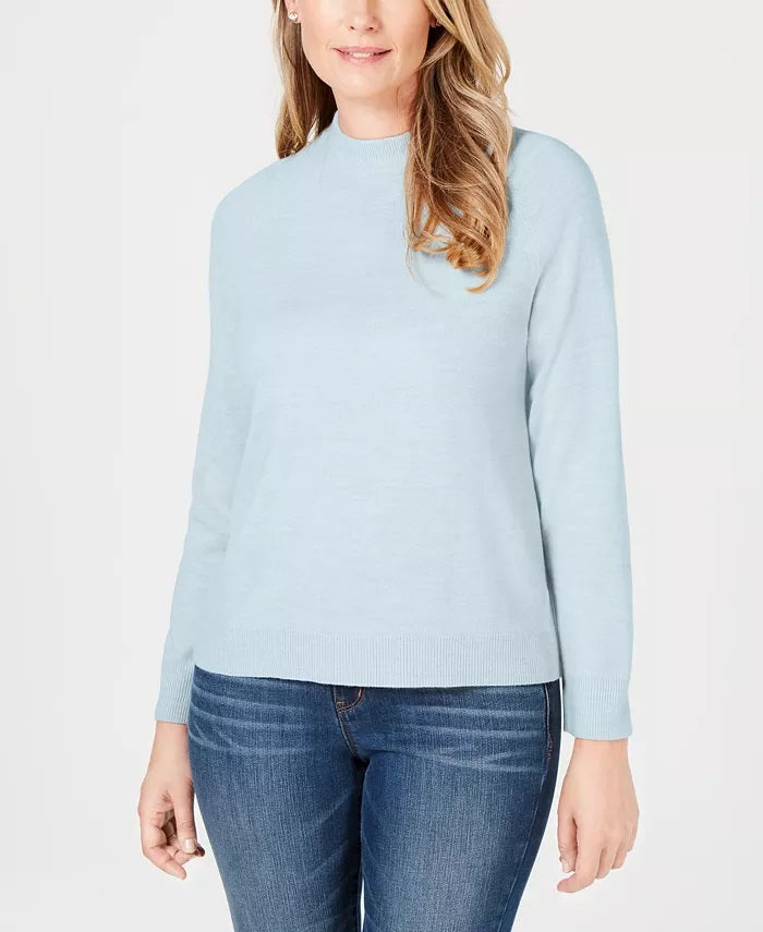 Karen Scott Women's Petite Mock-Neck Sweater Light Blue Size Petite XL