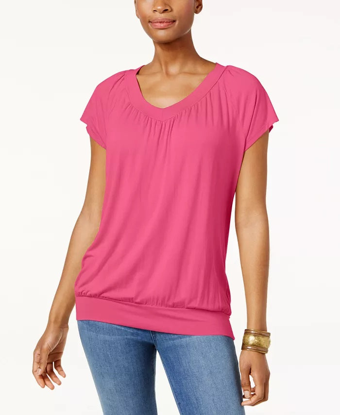 JM Collection Women's Blouson T-Shirt Yellow Size Large