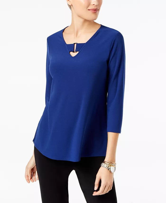 Alfani Women's Petite Buckle-Detail Tunic Pink Size Petite Small