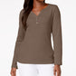 Karen Scott Women's Cotton Henley Top Chestnut Size Small