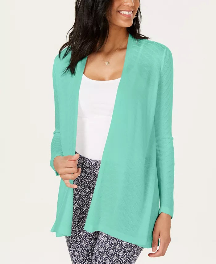 Charter Club Women's Geo-Stitch Open-Front Cardigan Blue Size X-Large