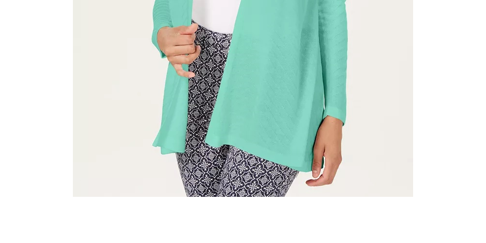 Charter Club Women's Geo-Stitch Open-Front Cardigan Blue Size X-Large