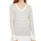 Maison Jules Women's Skinny-Striped Pullover Sweater Red Size Medium