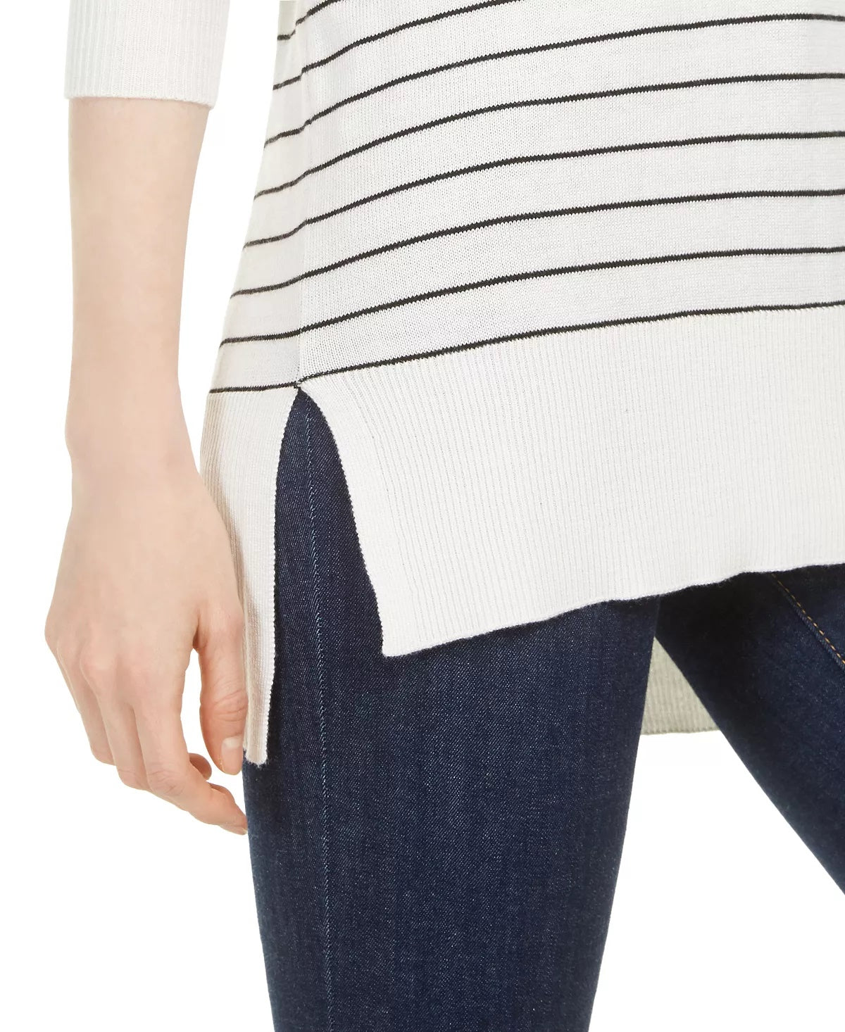 Maison Jules Women's Skinny-Striped Pullover Sweater Red Size Medium