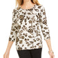 JM Collection Women's Embellished Jacquard Top Beige Size Large