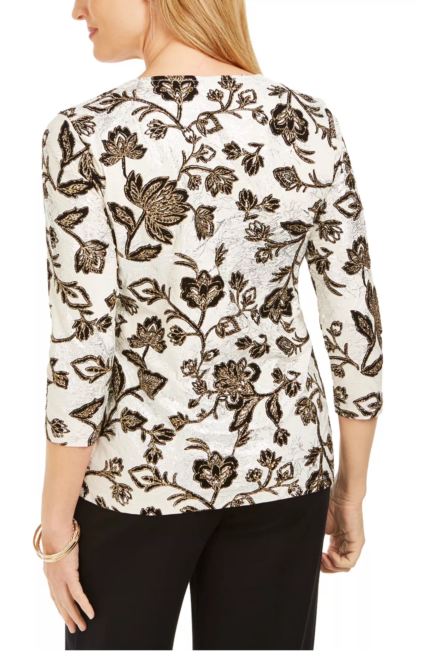 JM Collection Women's Embellished Jacquard Top Beige Size Large