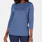 Karen Scott Women's Petite Striped Top Blue Size Petite Small