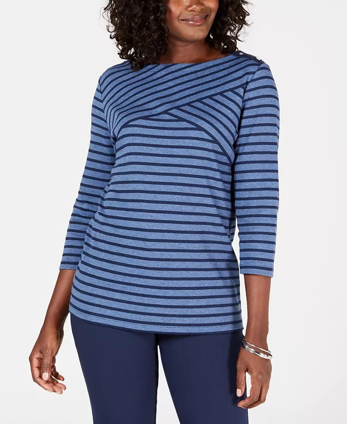 Karen Scott Women's Petite Striped Top Blue Size Petite Small