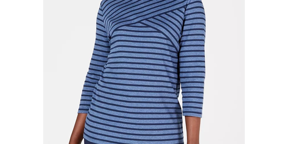 Karen Scott Women's Petite Striped Top Blue Size Petite Small