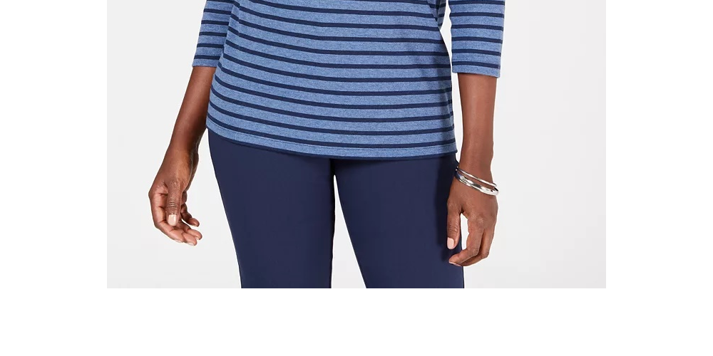 Karen Scott Women's Petite Striped Top Blue Size Petite Small
