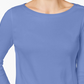 Charter Club Women's Petite Pima Cotton Button-Shoulder Top Blue Size -Petite L