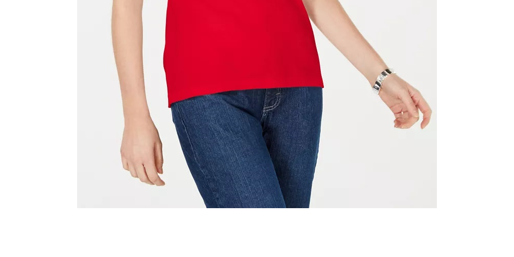 Karen Scott Women's Petite Cotton Studded Keyhole Top Aqua Size Medium