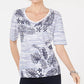 Karen Scott Women's Cotton Graphic Embellished Top White/green Size X-Large