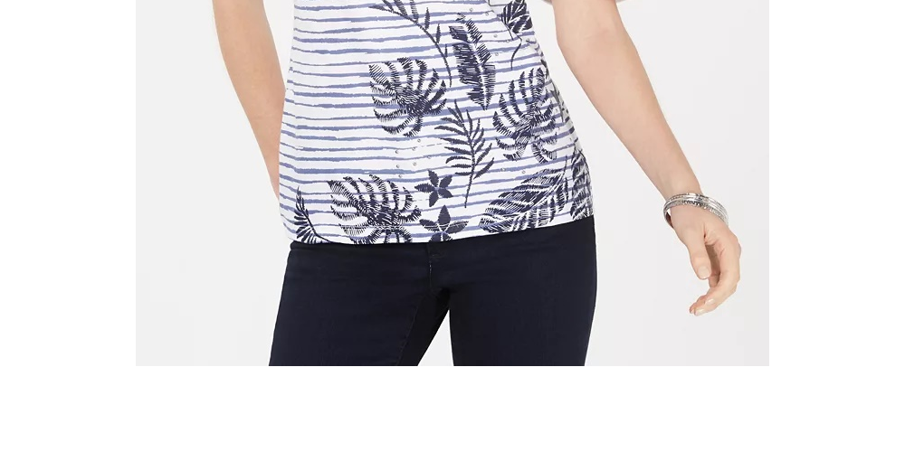 Karen Scott Women's Cotton Graphic Embellished Top White/green Size X-Large