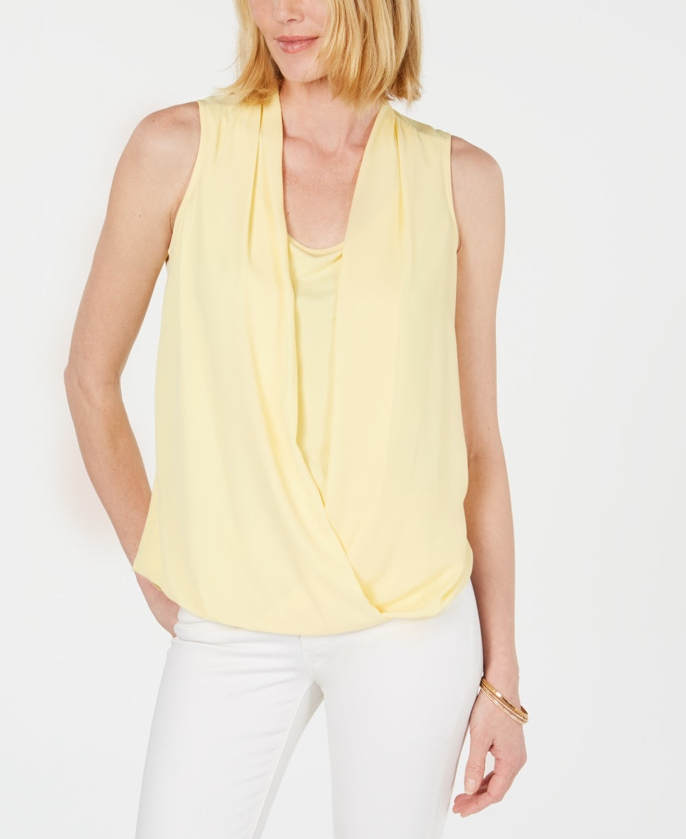 Charter Club Women's Surplice Top Yellow Size Large