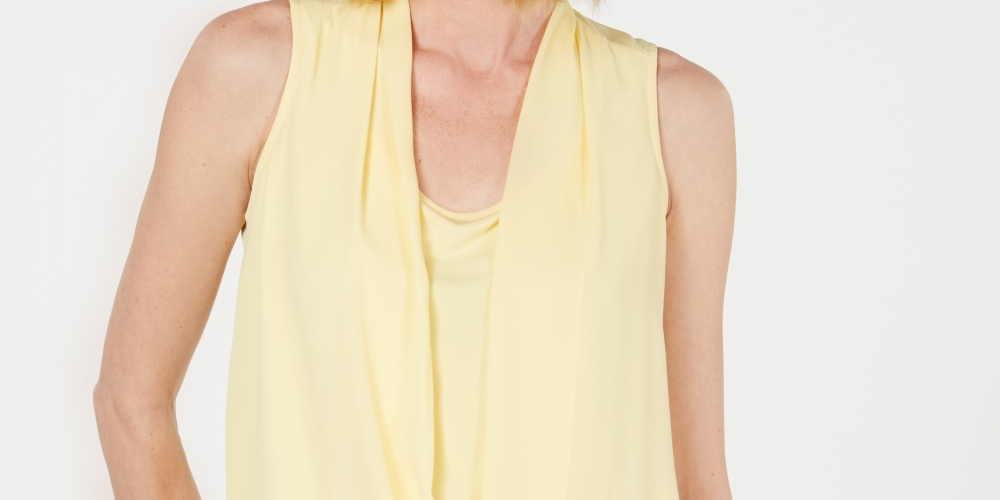 Charter Club Women's Surplice Top Yellow Size Large