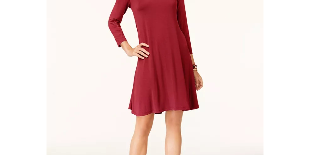 Style & Co Women's Petites 3/4 Sleeves Scoop Neck Shirt Dress Black Size PP