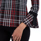 Charter Club Women's Embellished Plaid Bell Sleeve Jewel Neck Top Black Size Petite Small