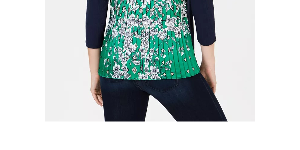 Charter Club Women's Contrast Pleated-Back Ribbed Top Blue/green Size X-Small