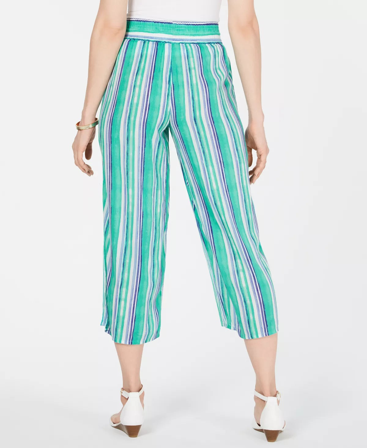 Charter Club Women's Striped Wide-Leg Capri Pants Green Size Large