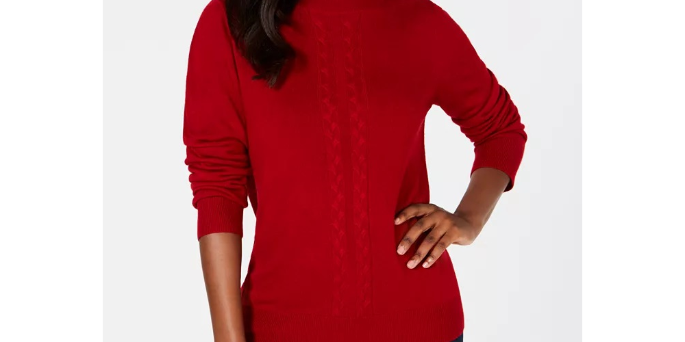 Karen Scott Women's Cable Front Mock Neck Sweater Red - Size M