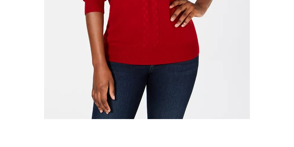 Karen Scott Women's Cable Front Mock Neck Sweater Red - Size M